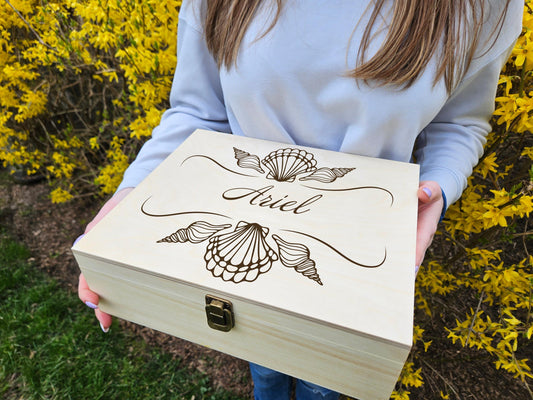 Personalized Seashell Wooden Keepsake Box: Beach Lover Treasure Box