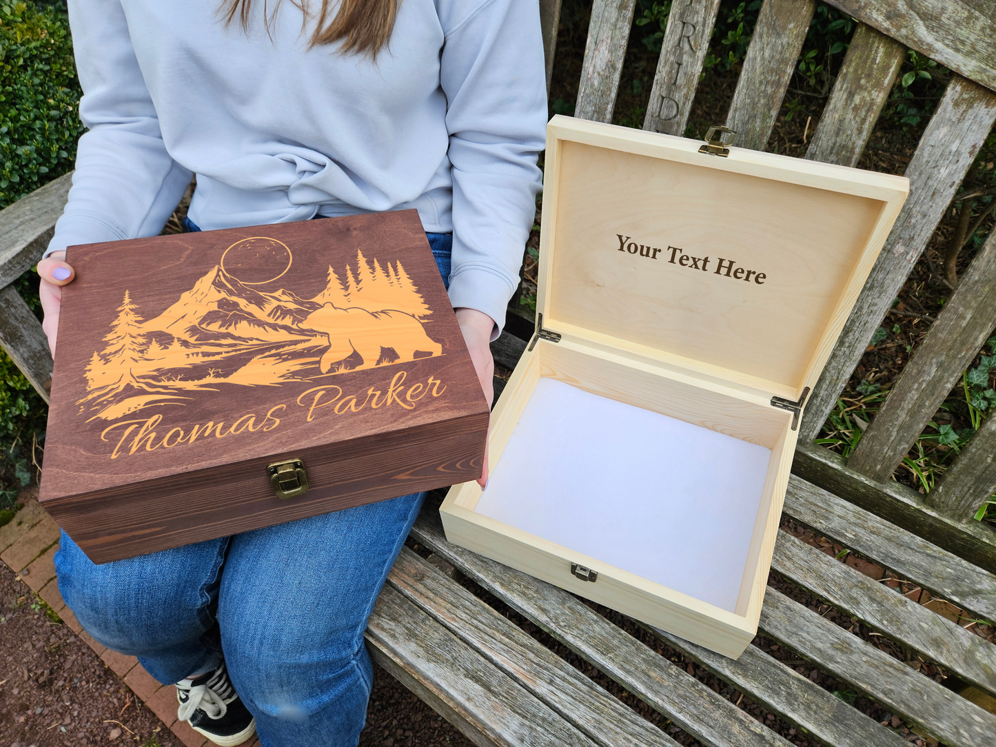 Engraved Wooden Memory Box: Mountain Bear Keepsake