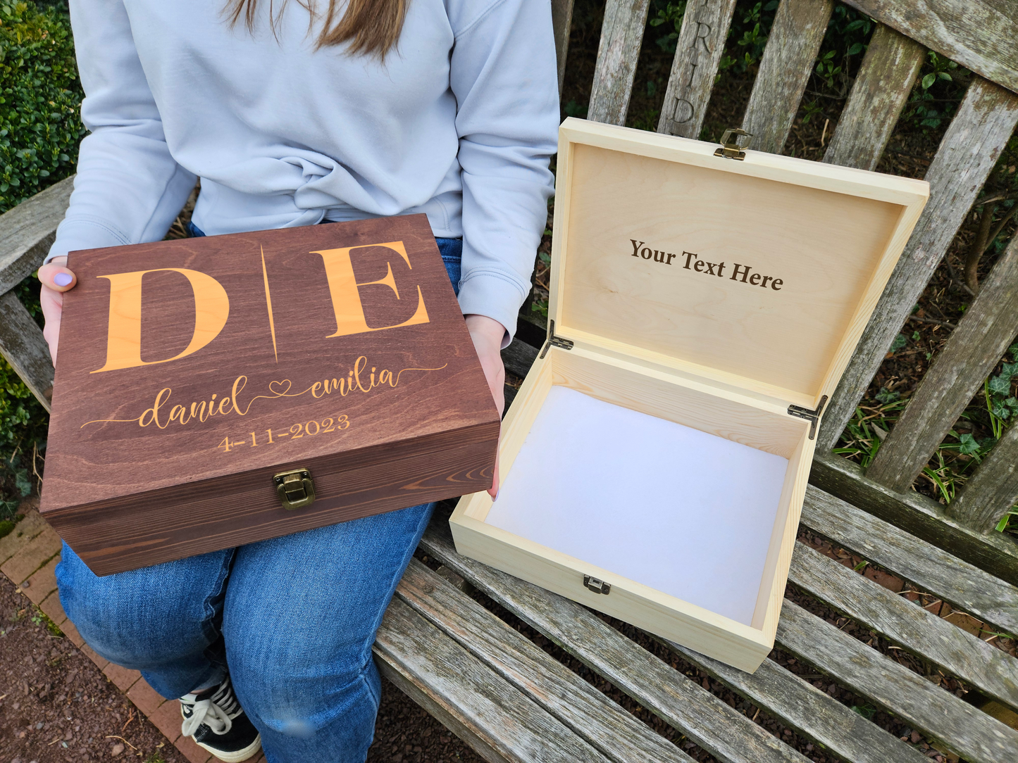 Personalized Wooden Keepsake Box, Custom Engraved Wedding Memory Box