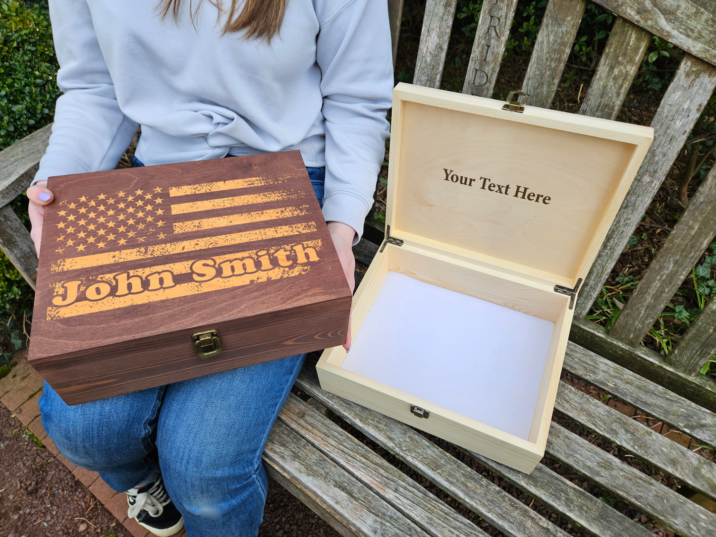 Personalized American Flag Wooden Keepsake Box