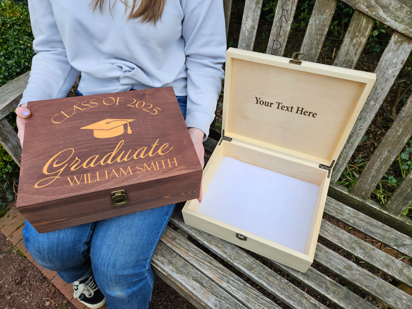 Engraved Wooden Memory Box: Graduation Keepsake, Class of
