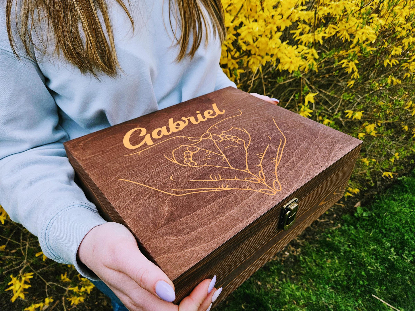 Engraved Wooden Keepsake Box: Baby Shower Memory Box