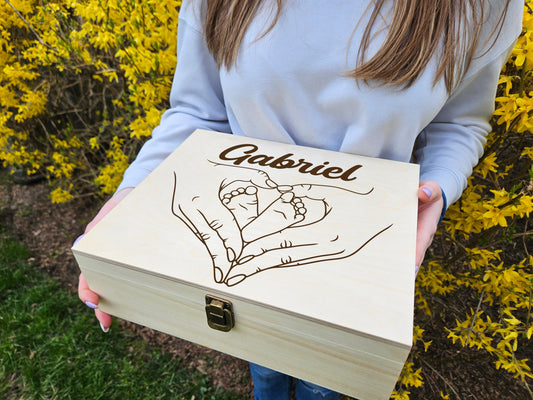 Engraved Wooden Keepsake Box: Baby Shower Memory Box