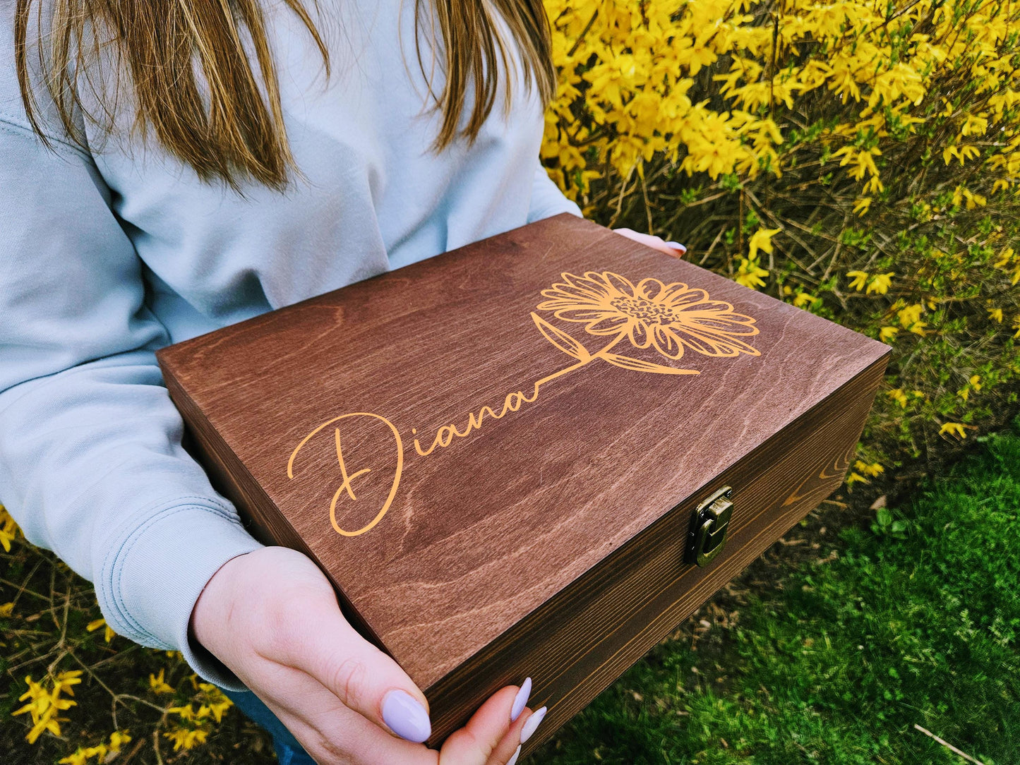 Engraved Wooden Keepsake Box: Floral Memory Box