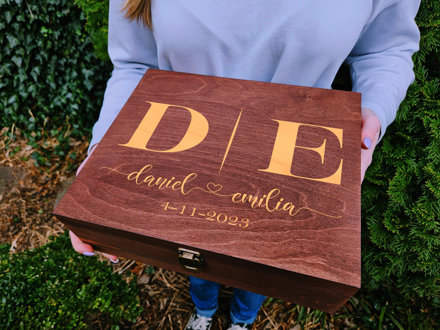 Custom Engraved Wooden Keepsake Box: Anniversary, Wedding, Valentine Gift
