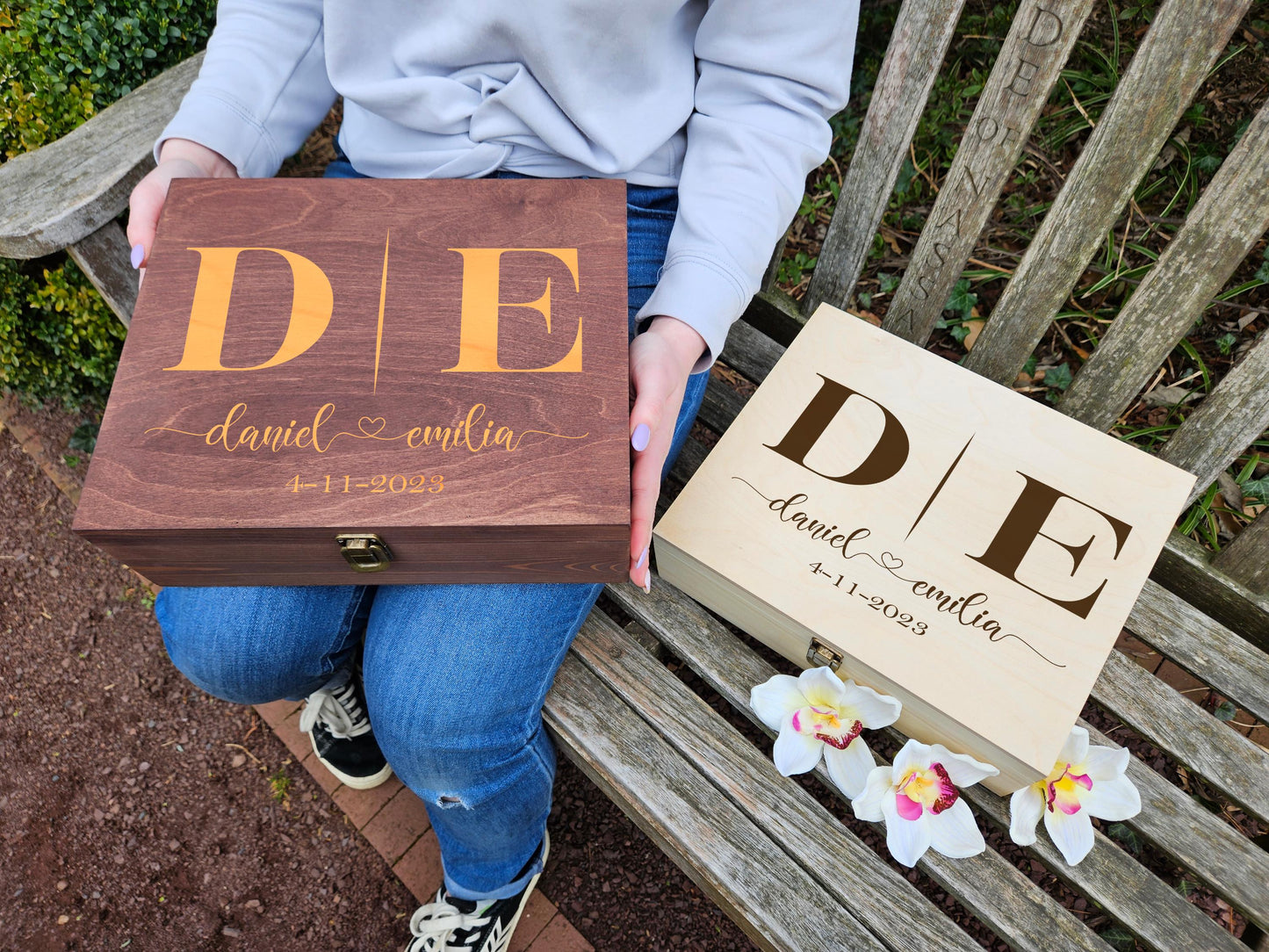 Custom Engraved Wooden Keepsake Box: Anniversary, Wedding, Valentine Gift