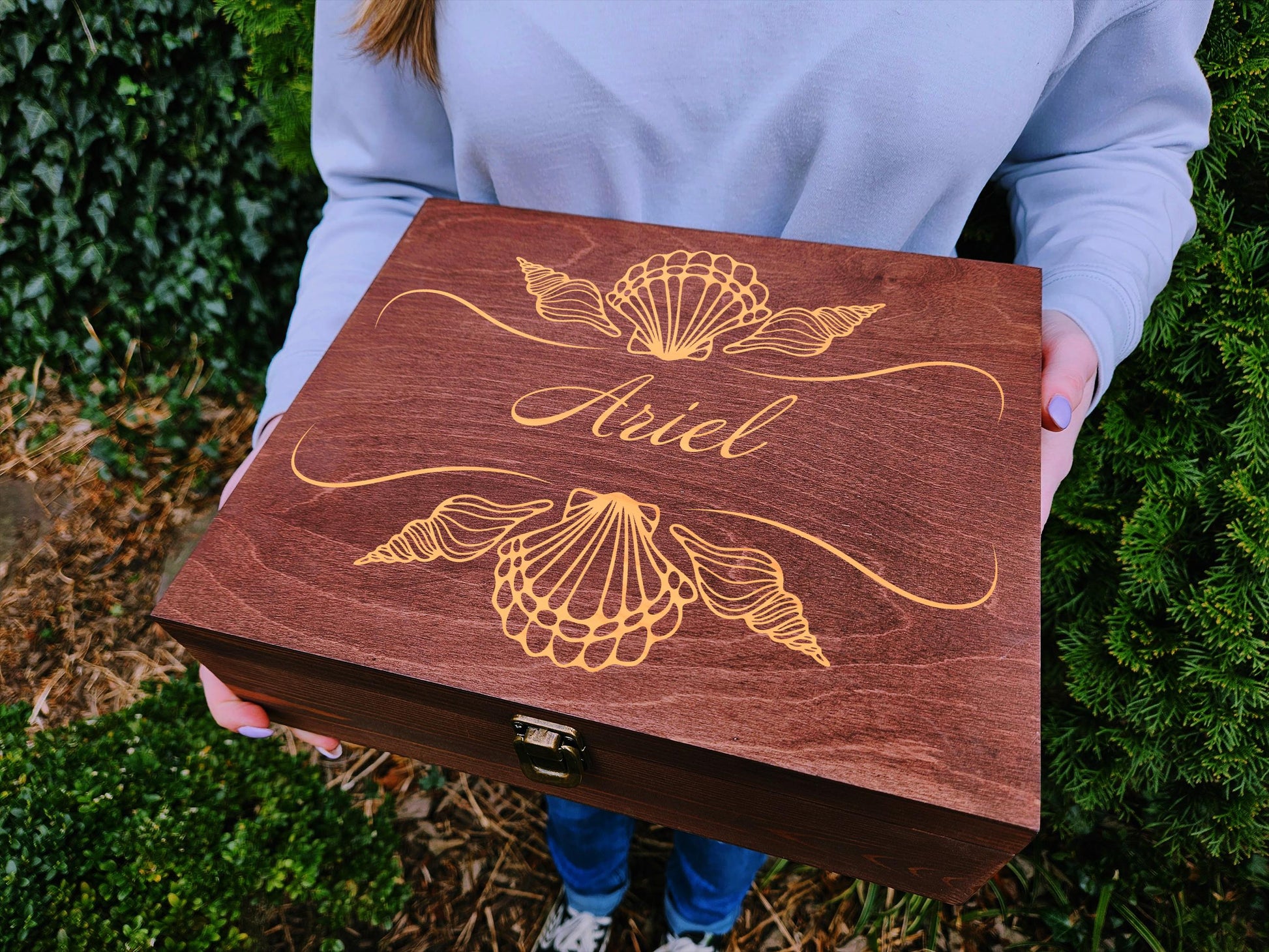 Personalized Seashell Wooden Keepsake Box: Beach Lover Treasure Box