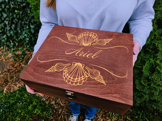 Personalized Seashell Wooden Keepsake Box: Beach Lover Treasure Box
