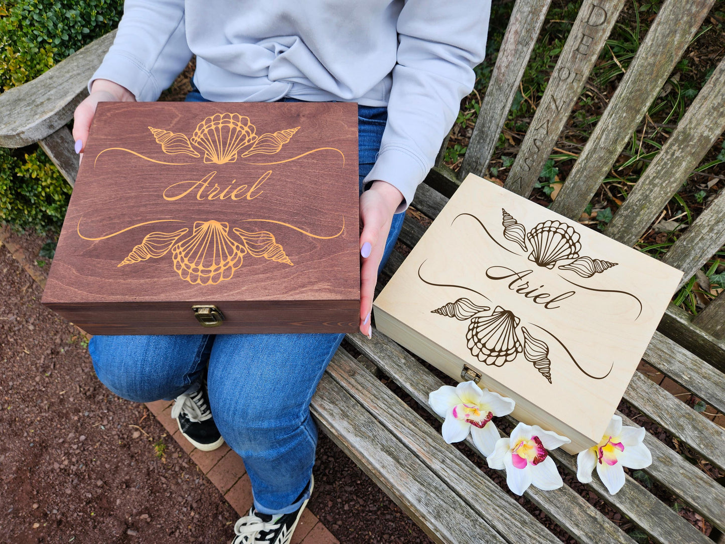 Personalized Seashell Wooden Keepsake Box: Beach Lover Treasure Box