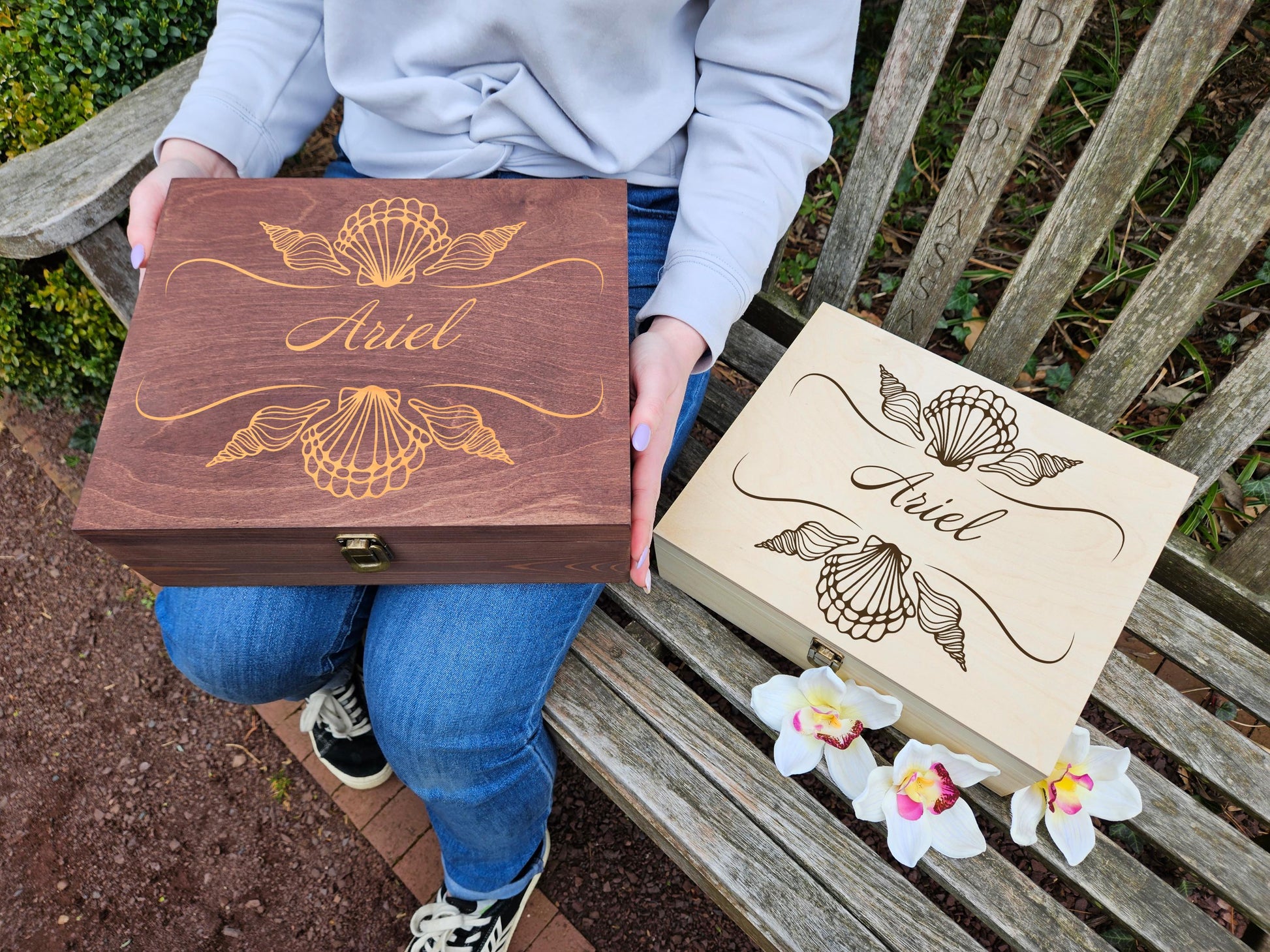 Personalized Seashell Wooden Keepsake Box: Beach Lover Treasure Box