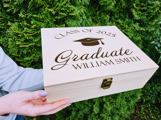 Engraved Wooden Memory Box: Graduation Keepsake, Personalised Class of