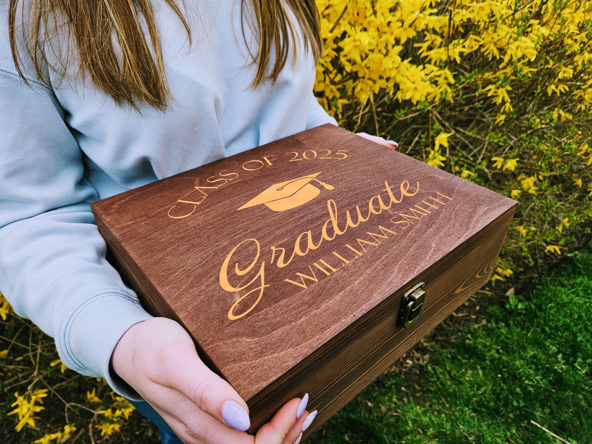 Engraved Wooden Memory Box: Graduation Keepsake, Personalised Class of
