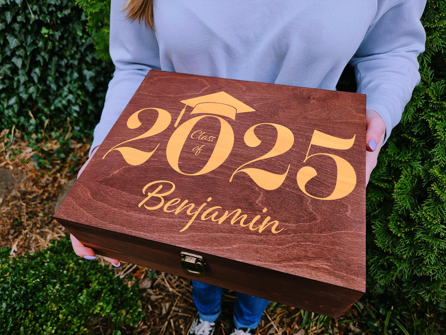 Engraved Wooden Memory Box: Graduation Keepsake Gift, Personalized Graduation Box – Any Year