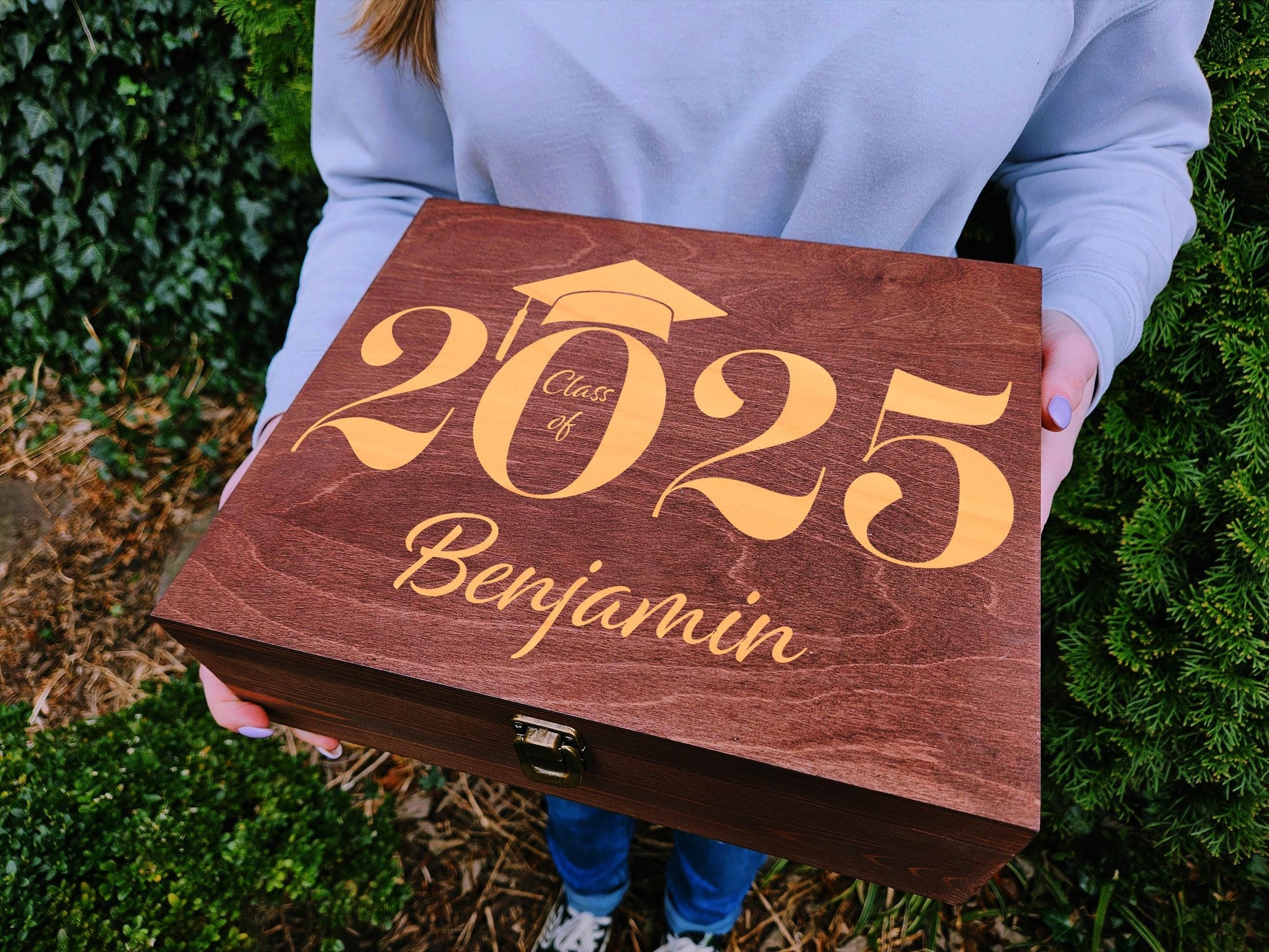 Engraved Wooden Memory Box: Graduation Keepsake Gift, Personalized Graduation Box – Any Year