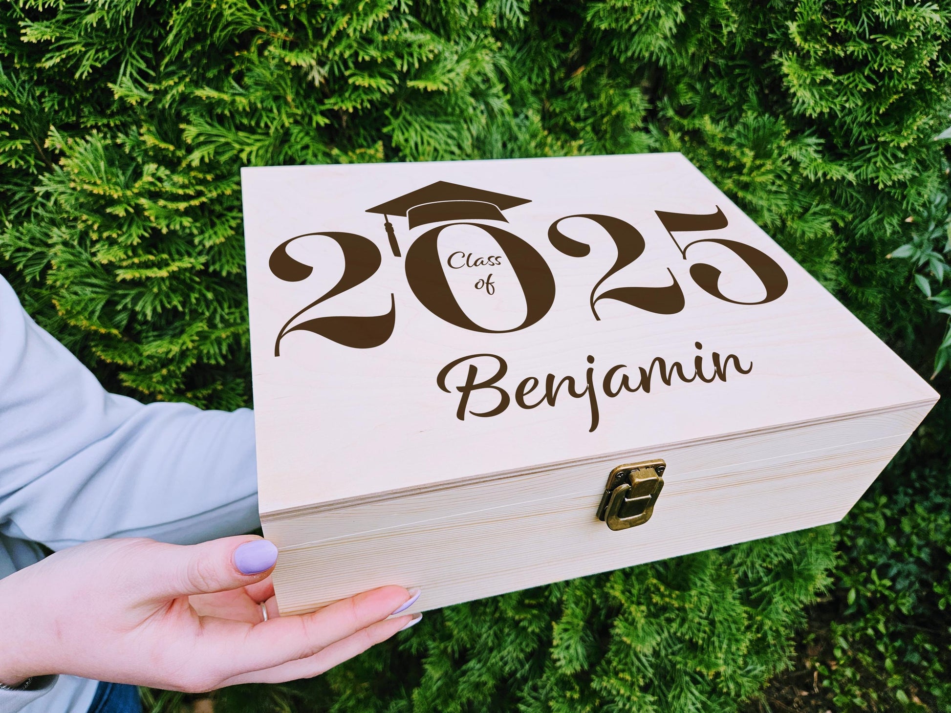Engraved Wooden Memory Box: Graduation Keepsake Gift, Personalized Graduation Box – Any Year