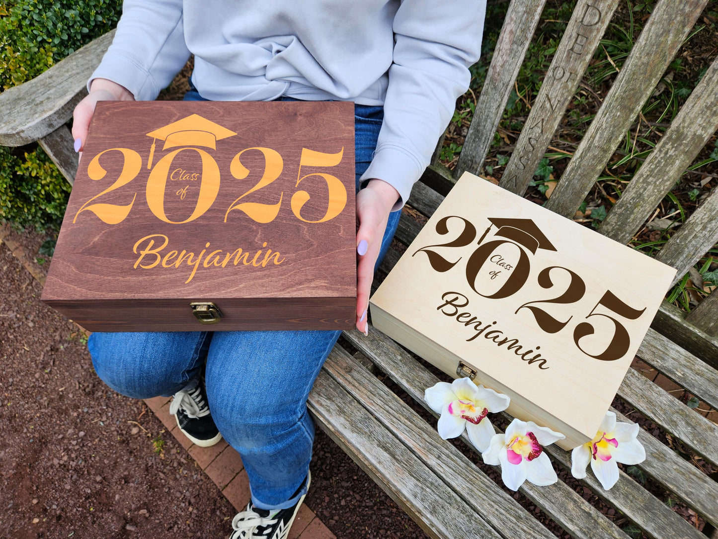Engraved Wooden Memory Box: Graduation Keepsake Gift, Personalized Graduation Box – Any Year