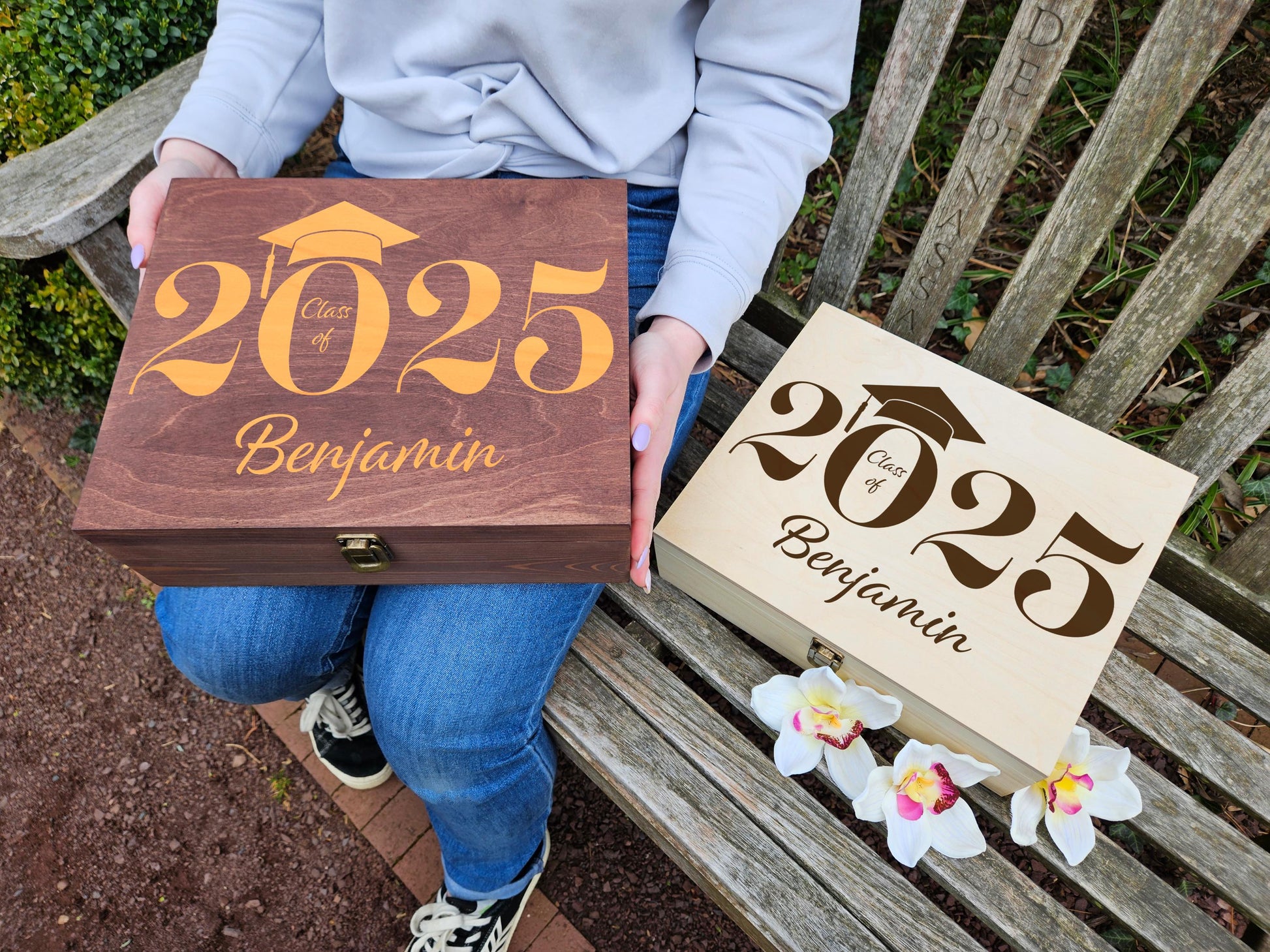 Engraved Wooden Memory Box: Graduation Keepsake Gift, Personalized Graduation Box – Any Year