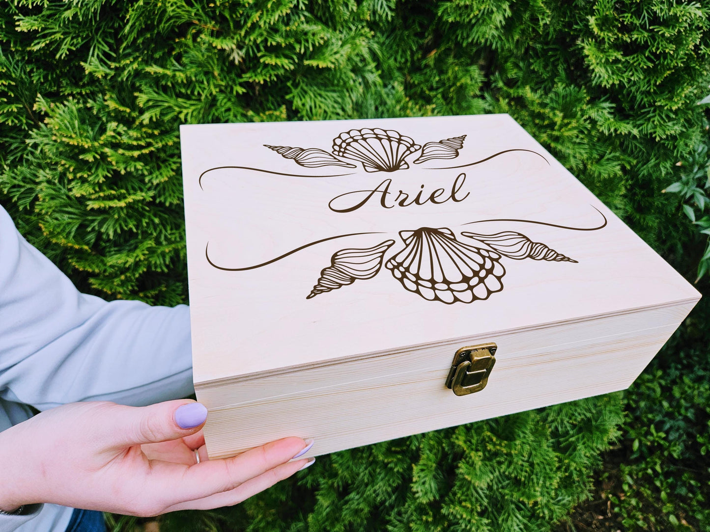 Personalized Seashell Wooden Keepsake Box: Beach Lover Treasure Box