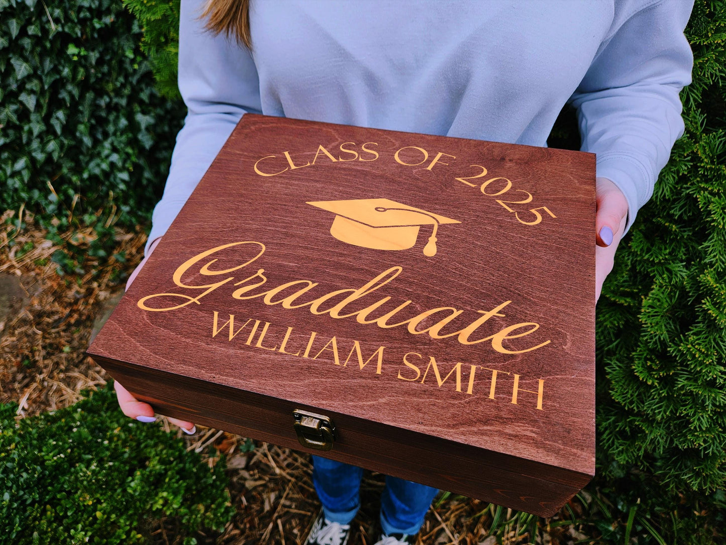 Engraved Wooden Memory Box: Graduation Keepsake, Personalised Class of