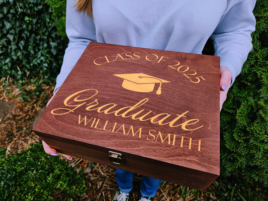 Engraved Wooden Memory Box: Graduation Keepsake, Personalised Class of
