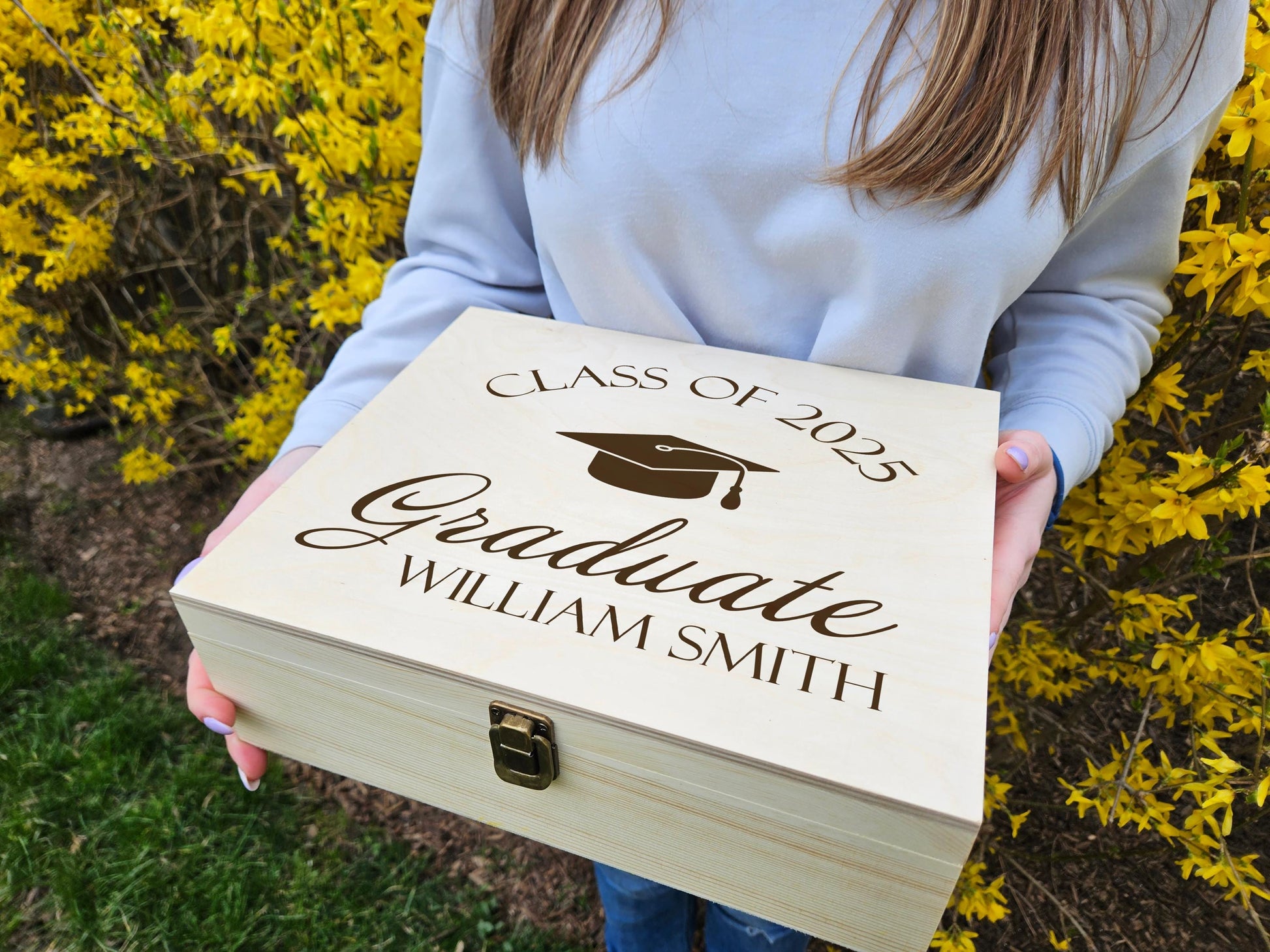 Engraved Wooden Memory Box: Graduation Keepsake, Personalised Class of