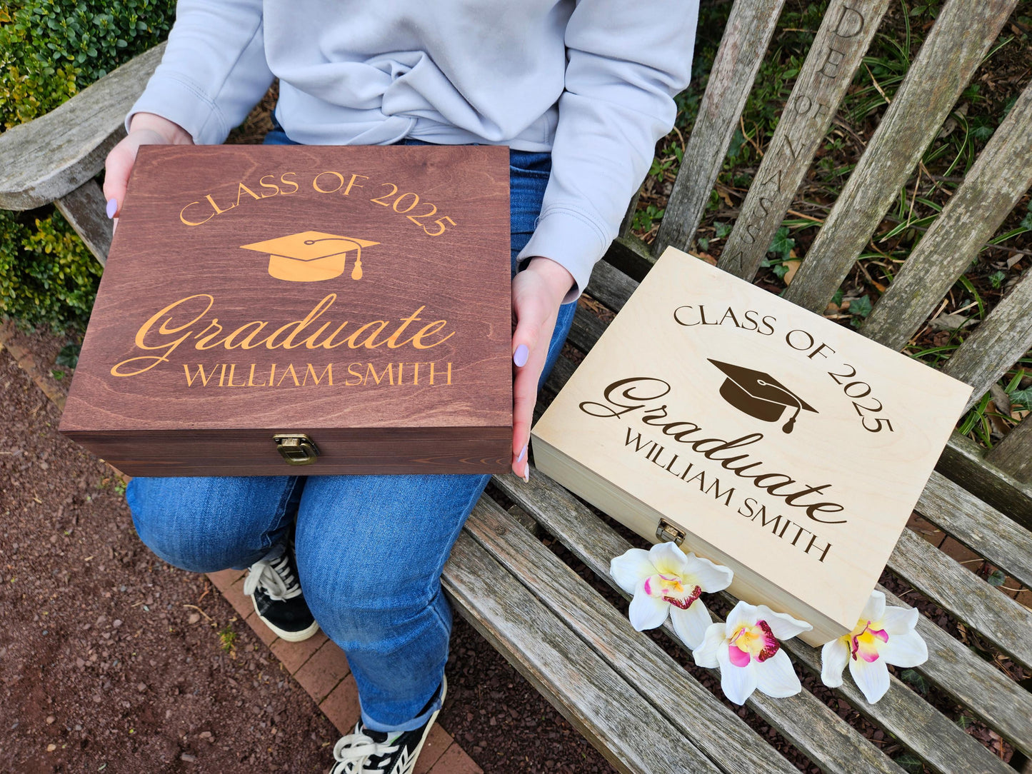 Engraved Wooden Memory Box: Graduation Keepsake, Personalised Class of