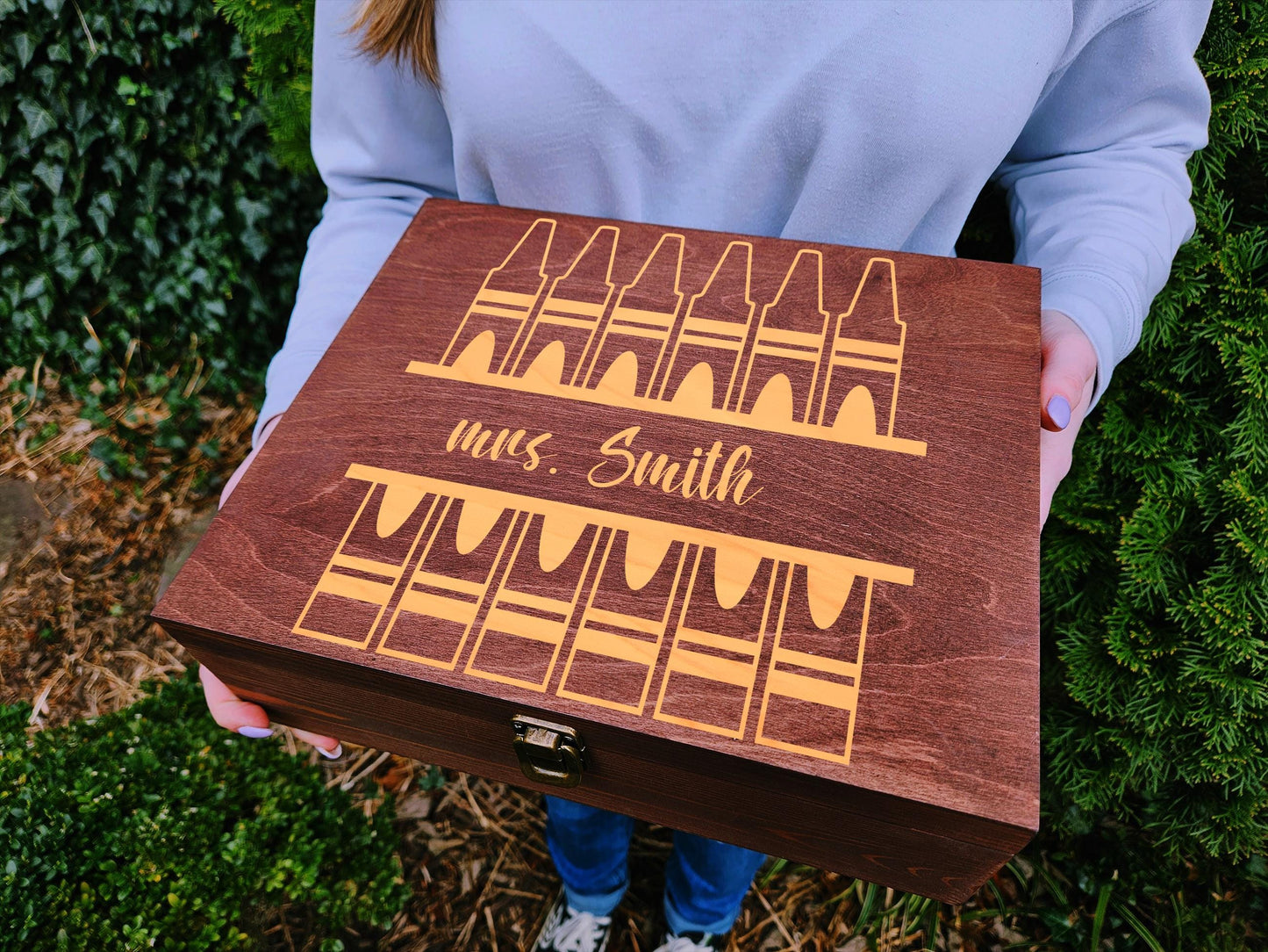 Personalized Wooden Teacher Box, Custom School Supply Keepsake with Name, Classroom Storage, Back to School or End of Year Gift for Teacher