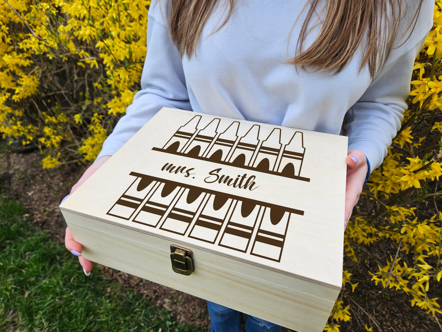 Personalized Wooden Teacher Box, Custom School Supply Keepsake with Name, Classroom Storage, Back to School or End of Year Gift for Teacher