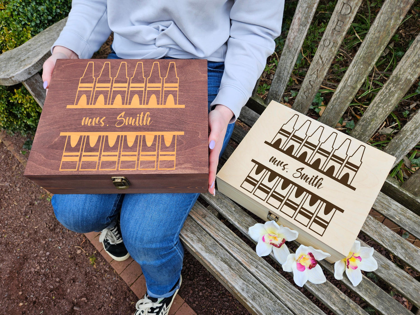 Personalized Wooden Teacher Box, Custom School Supply Keepsake with Name, Classroom Storage, Back to School or End of Year Gift for Teacher