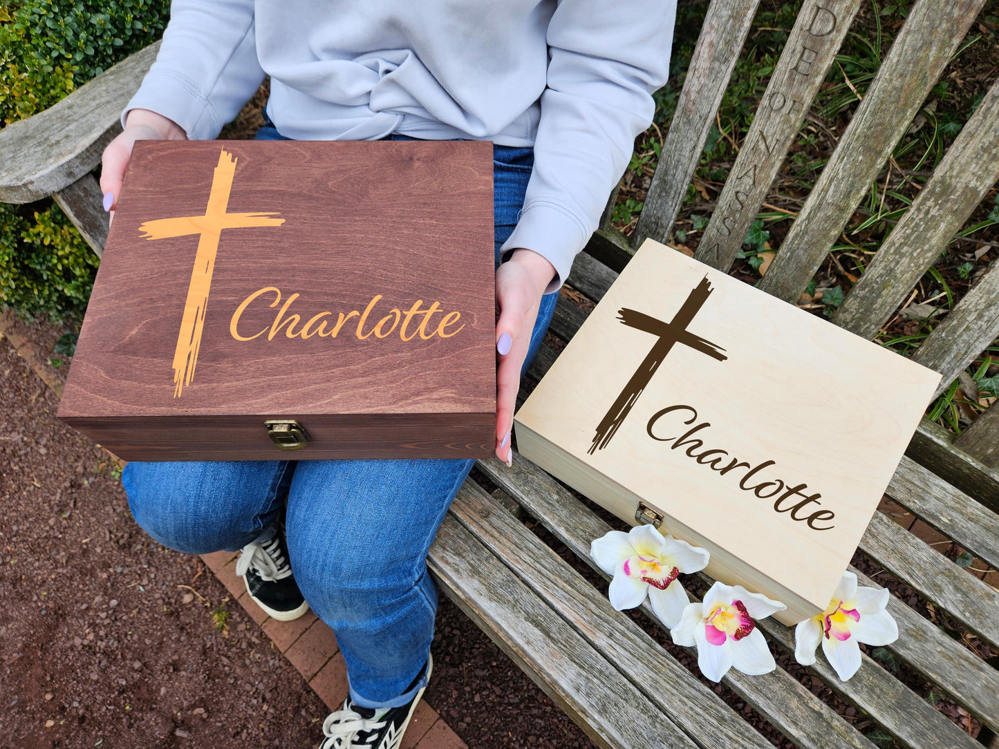 Personalized Wooden Keepsake Box with Cross: Christian Memorial Gift