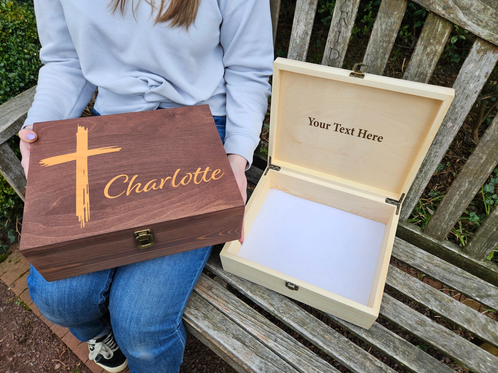 Personalized Wooden Keepsake Box with Cross: Christian Memorial Gift