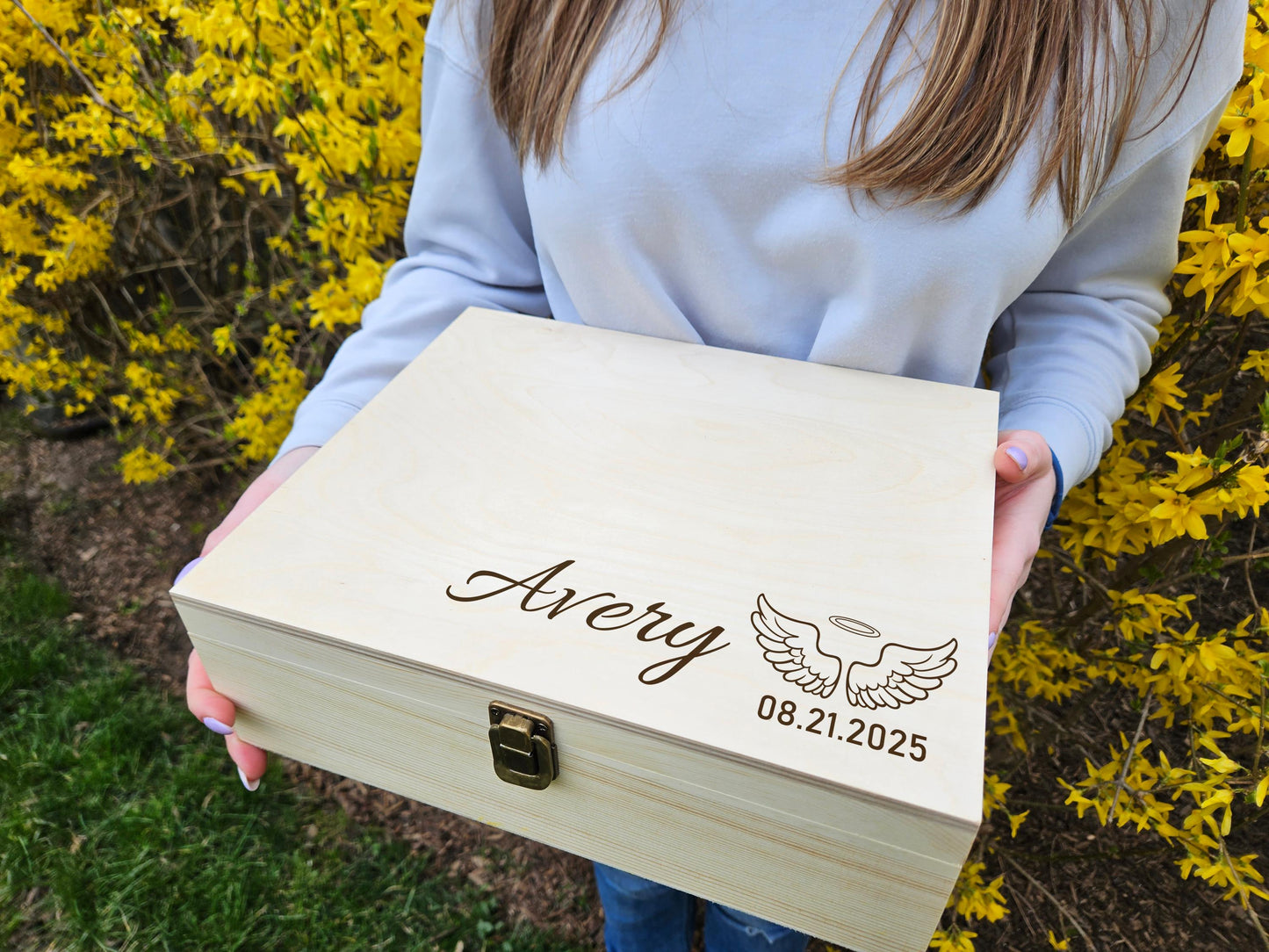 Personalized Memory Box with Name and Date, Custom Wooden Keepsake Box, Memorial Box, Sympathy Gift for Loss, Engraved Memory Box