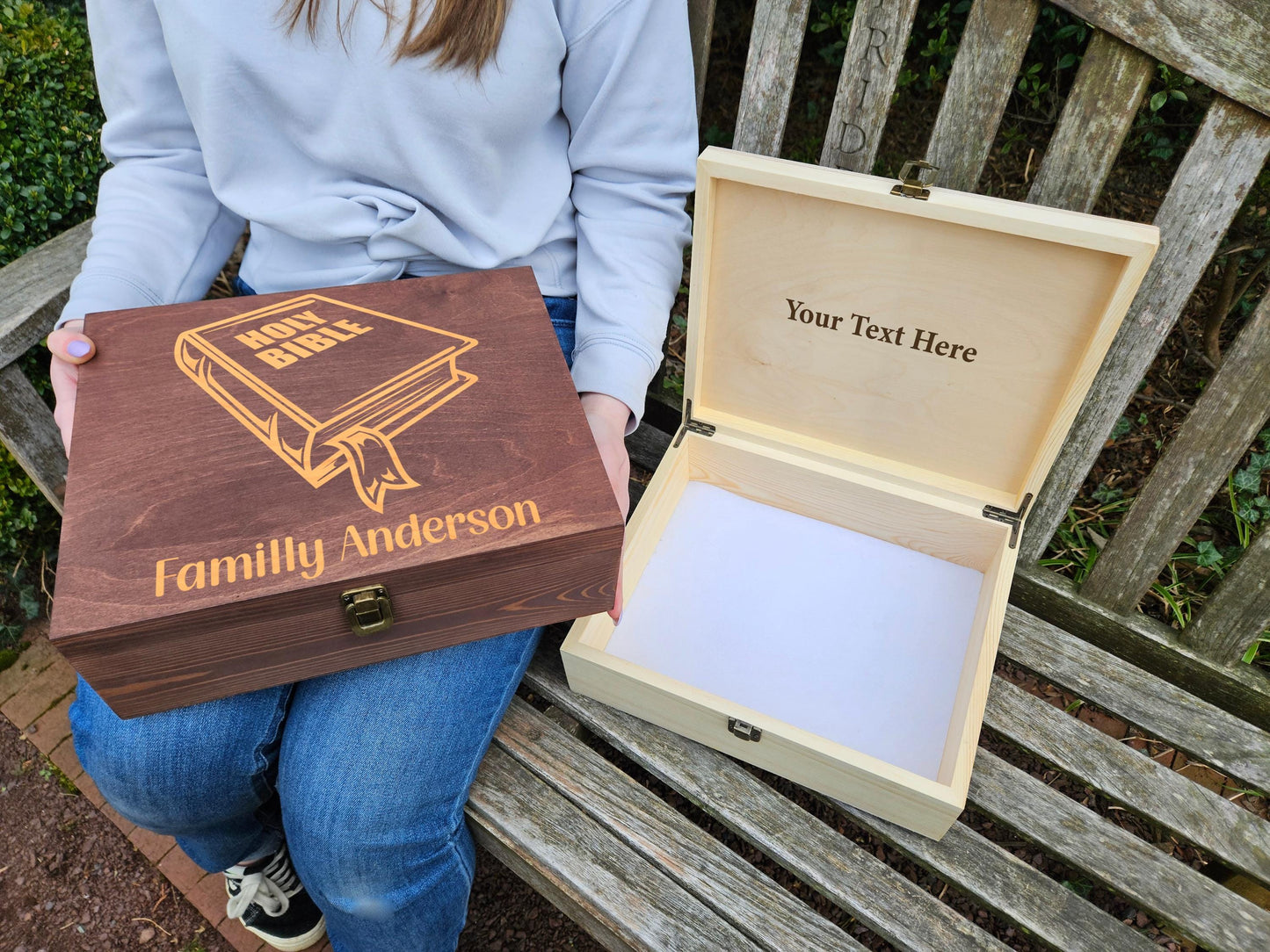 Personalized Bible Keepsake Box, Custom Holy Bible Wooden Box, Christian Gift for Family • Engraved Scripture Box, Religious Wedding Gift