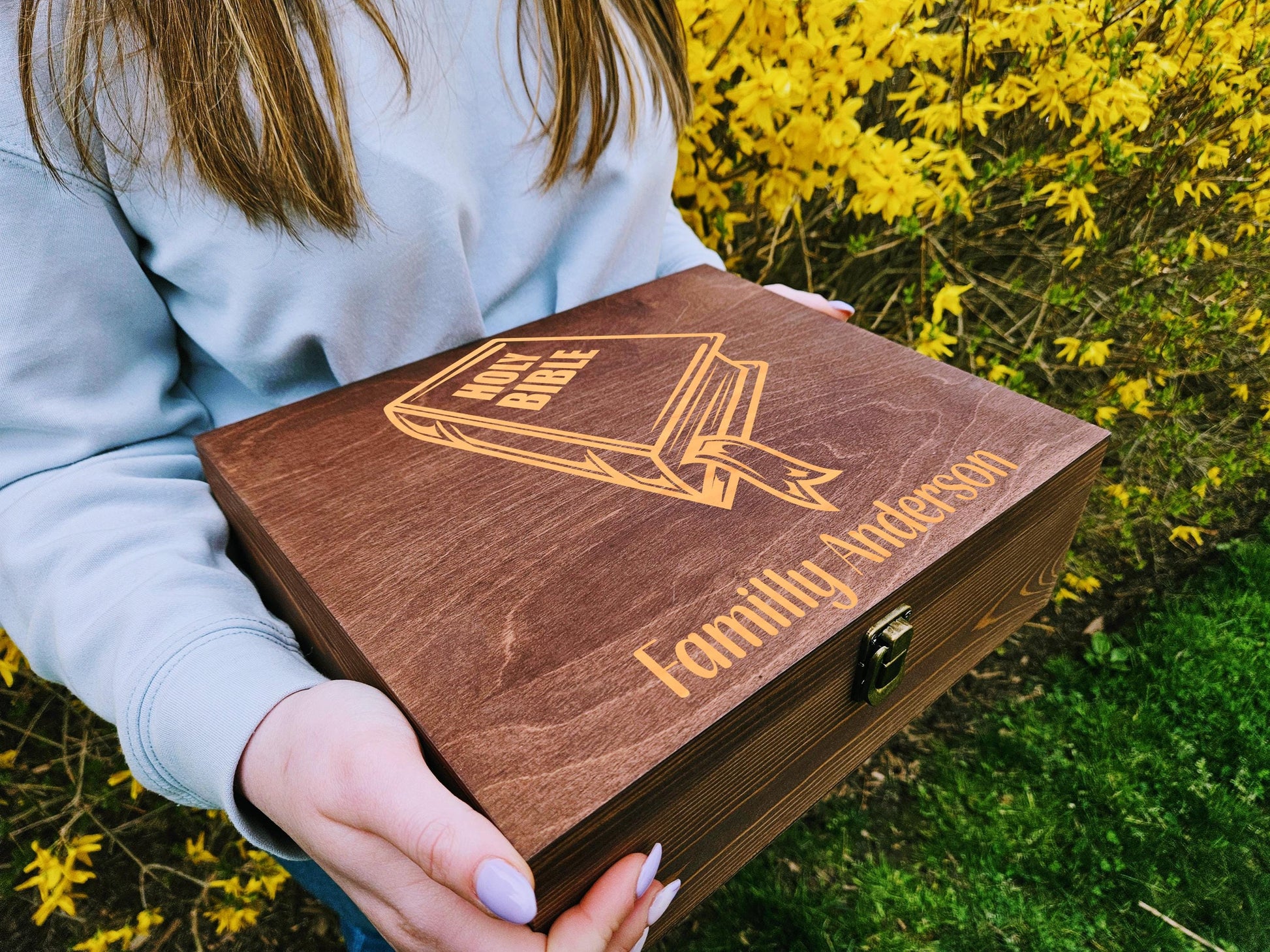 Personalized Bible Keepsake Box, Custom Holy Bible Wooden Box, Christian Gift for Family • Engraved Scripture Box, Religious Wedding Gift