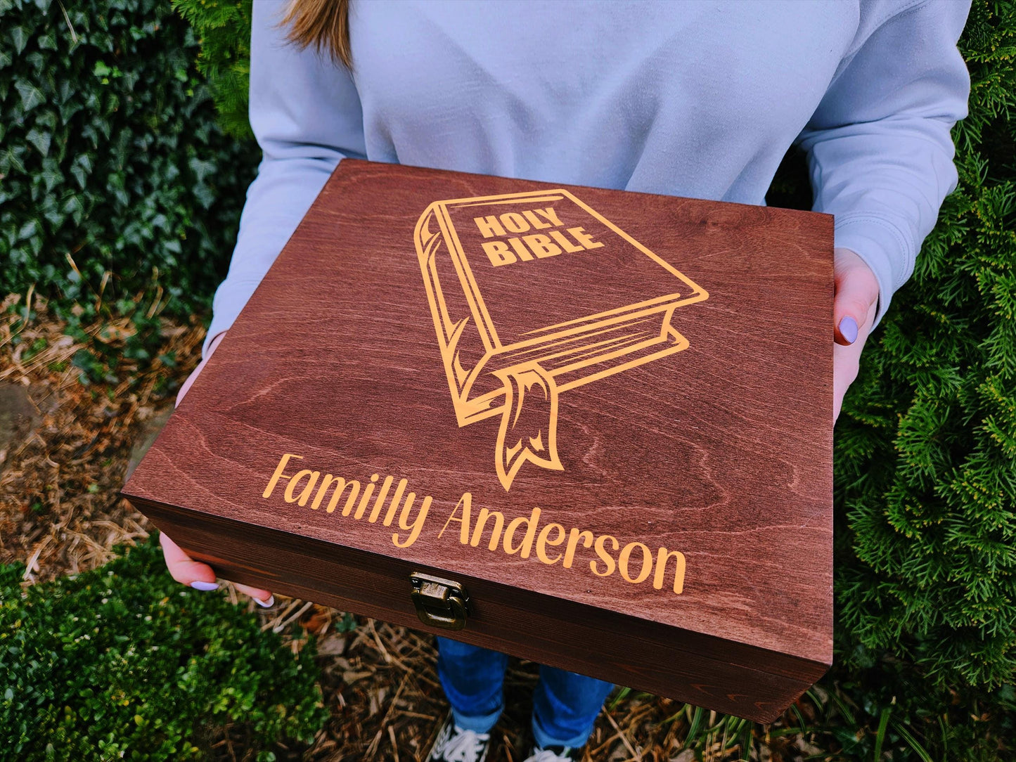 Personalized Bible Keepsake Box, Custom Holy Bible Wooden Box, Christian Gift for Family • Engraved Scripture Box, Religious Wedding Gift