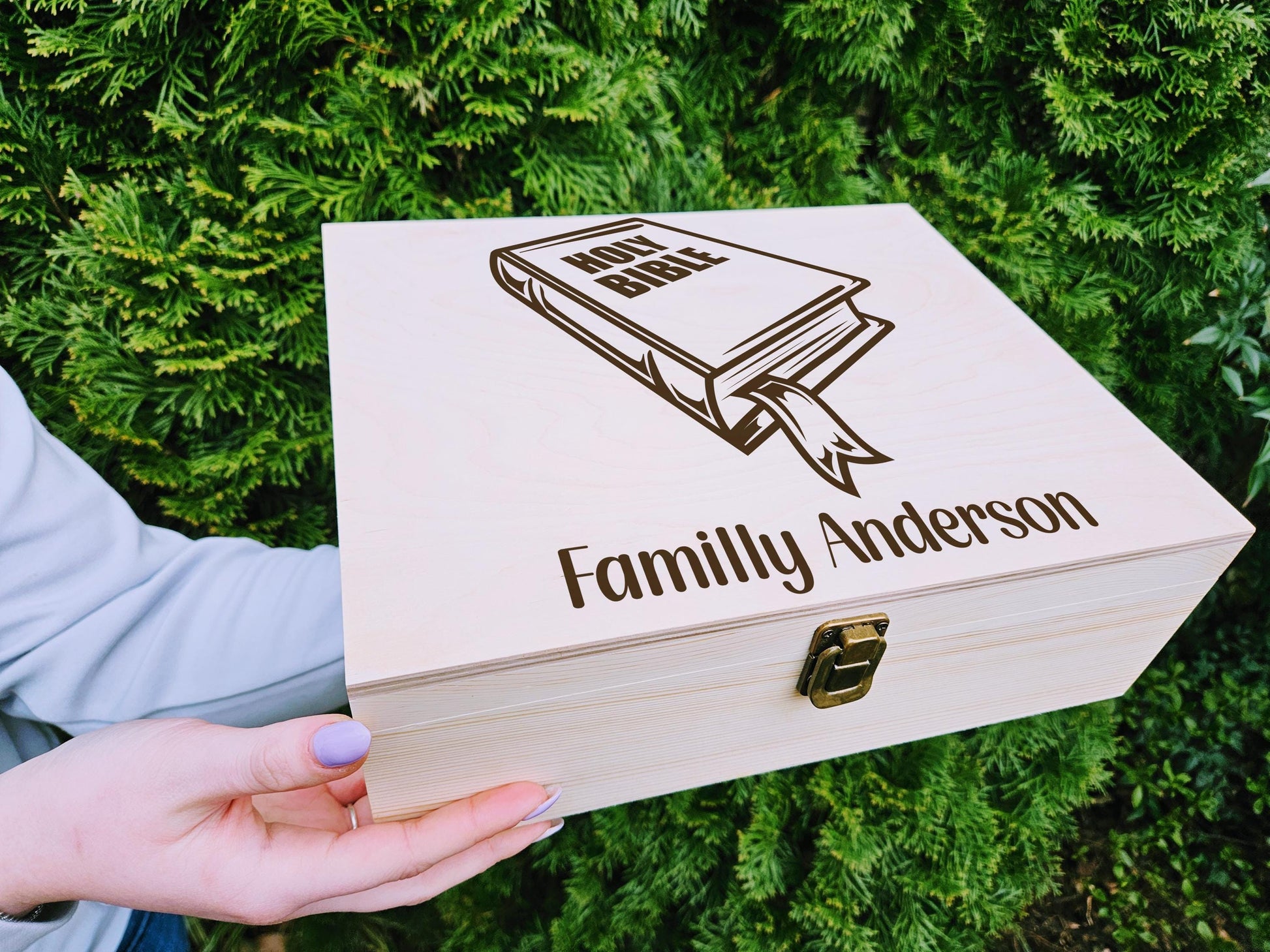 Personalized Bible Keepsake Box, Custom Holy Bible Wooden Box, Christian Gift for Family • Engraved Scripture Box, Religious Wedding Gift