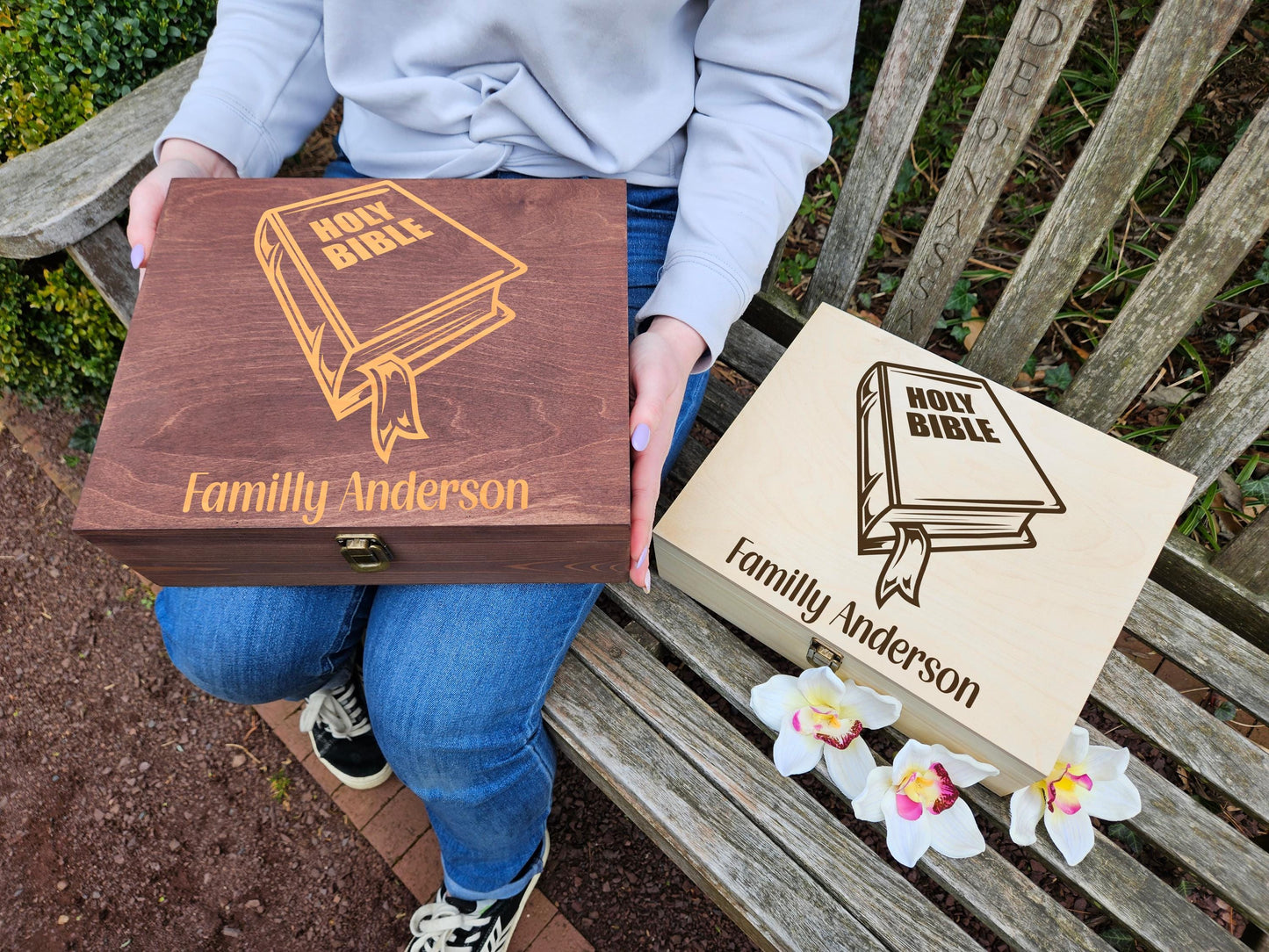 Personalized Bible Keepsake Box, Custom Holy Bible Wooden Box, Christian Gift for Family • Engraved Scripture Box, Religious Wedding Gift