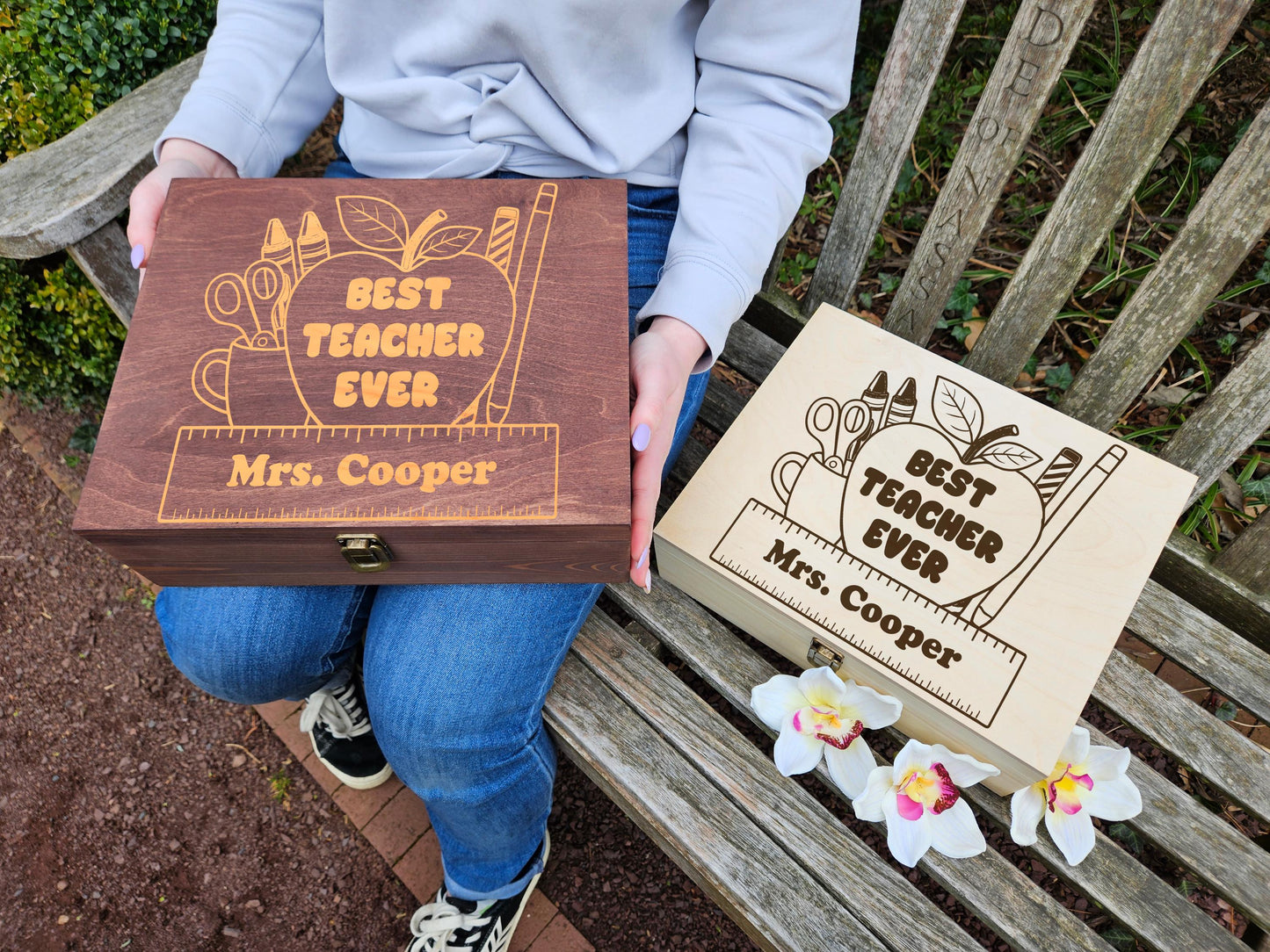 Personalized Teacher Gift Box, Best Teacher Ever Wood Box, Custom Teacher Appreciation Gift, End of Year Teacher Gift, Name Engraved Box
