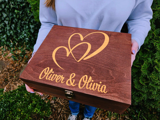 Personalized Wedding Memory Box, Engraved Keepsake Box for Couple, Anniversary Gift Box, Engagement Gift for Bride and Groom, Wedding Box
