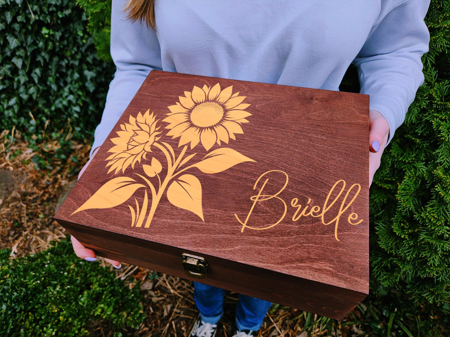 Personalized Sunflower Keepsake Box, Custom Wooden Memory Box, Name Engraved Gift Box, Birthday Gift, Sunflower Lover Gift
