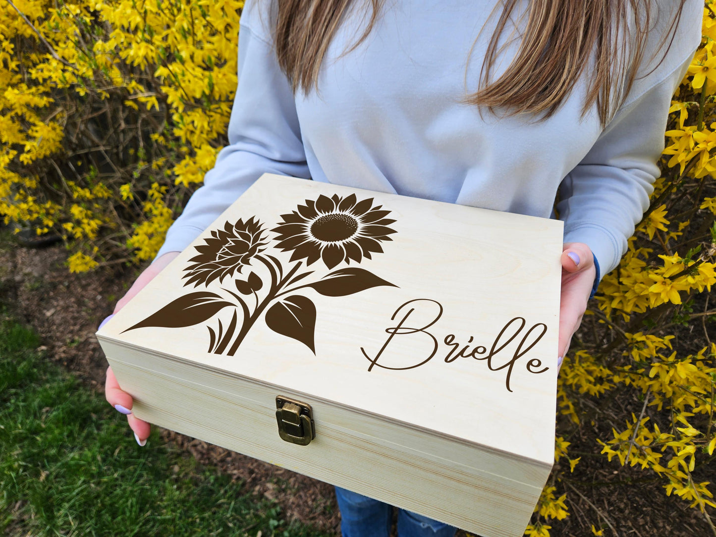 Personalized Sunflower Keepsake Box, Custom Wooden Memory Box, Name Engraved Gift Box, Birthday Gift, Sunflower Lover Gift