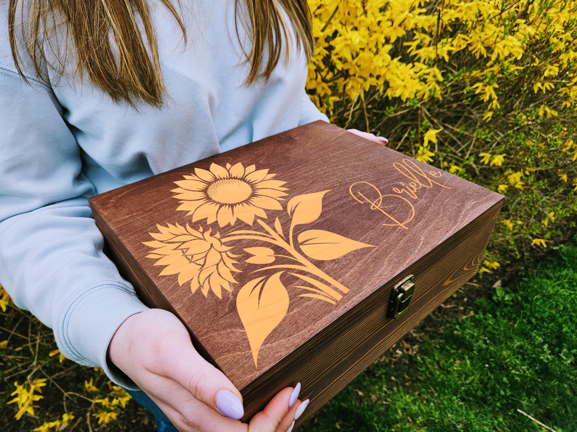 Personalized Sunflower Keepsake Box, Custom Wooden Memory Box, Name Engraved Gift Box, Birthday Gift, Sunflower Lover Gift