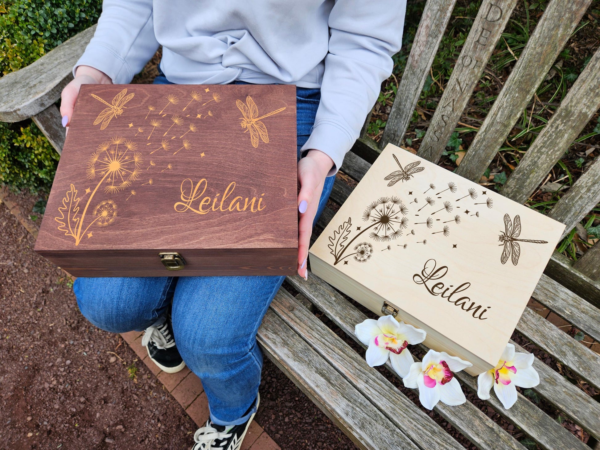 Personalized Keepsake Box for Girls, Dragonfly Memory Box, Custom Name Wooden Box, Dandelion Treasure Box, Birthday Gift