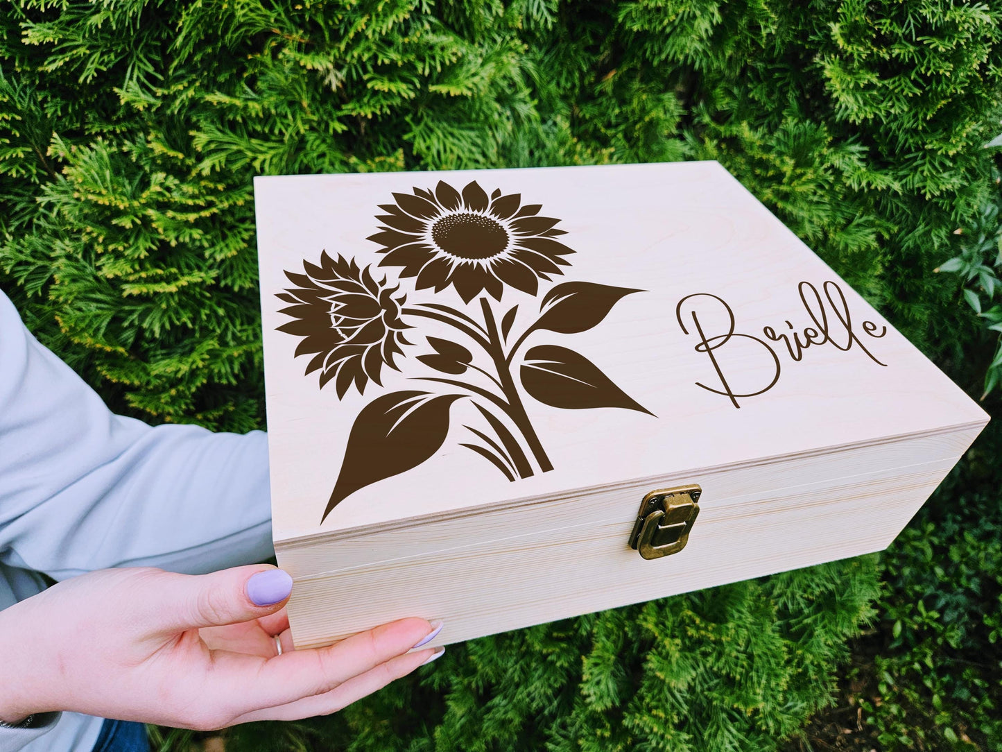 Personalized Sunflower Keepsake Box, Custom Wooden Memory Box, Name Engraved Gift Box, Birthday Gift, Sunflower Lover Gift