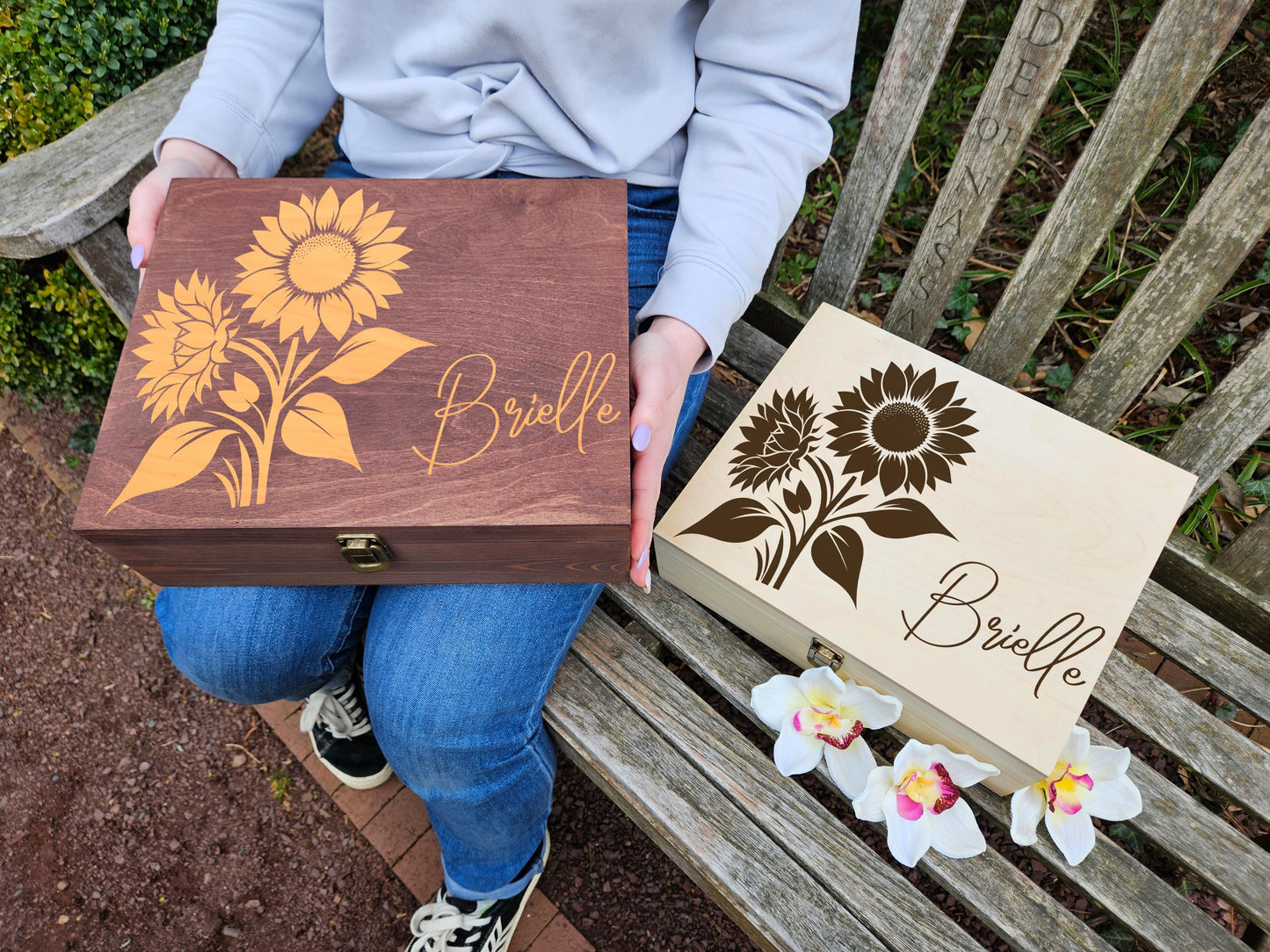 Personalized Sunflower Keepsake Box, Custom Wooden Memory Box, Name Engraved Gift Box, Birthday Gift, Sunflower Lover Gift