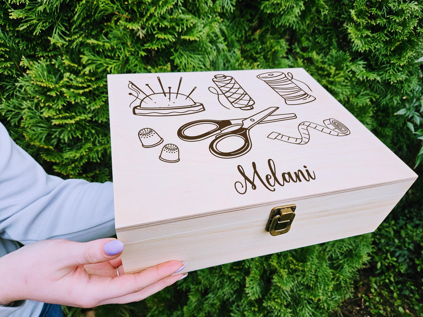 Personalized Sewing Keepsake Box, Custom Engraved Wooden Sewing Box, Quilter Gift, Seamstress Box, Sewing Accessories Organizer, Tailor Gift