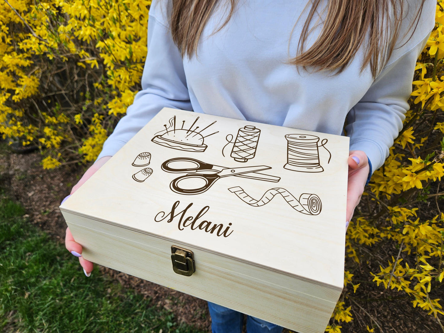 Personalized Sewing Keepsake Box, Custom Engraved Wooden Sewing Box, Quilter Gift, Seamstress Box, Sewing Accessories Organizer, Tailor Gift