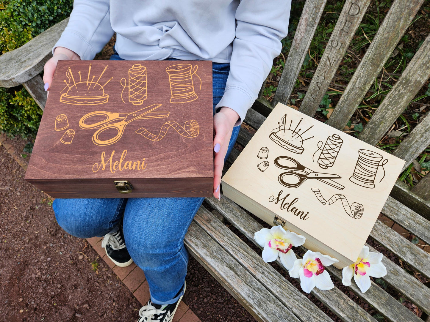 Personalized Sewing Keepsake Box, Custom Engraved Wooden Sewing Box, Quilter Gift, Seamstress Box, Sewing Accessories Organizer, Tailor Gift