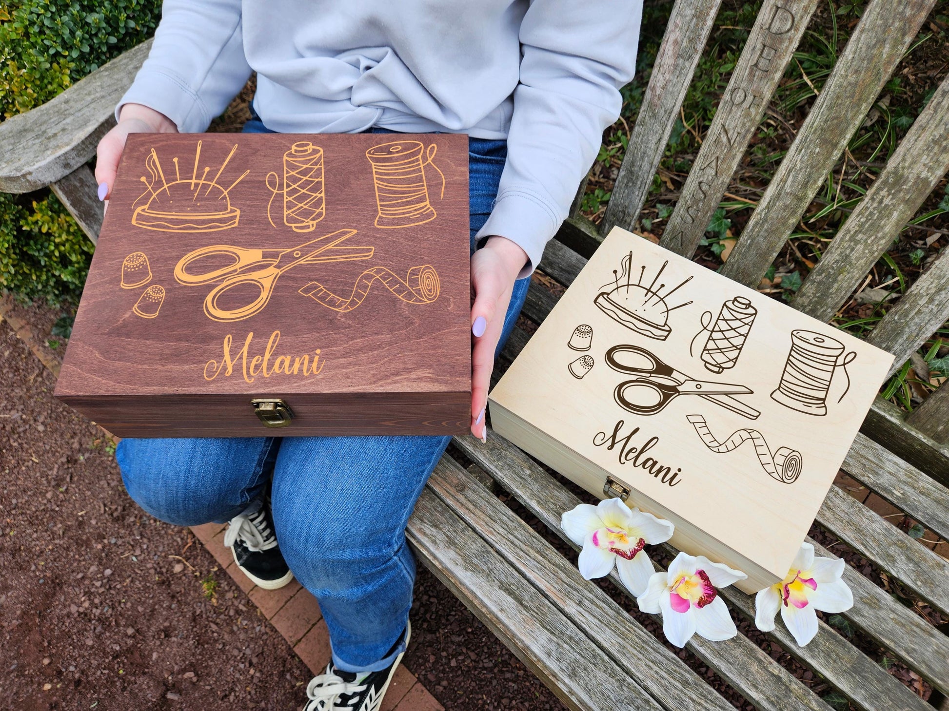 Personalized Sewing Keepsake Box, Custom Engraved Wooden Sewing Box, Quilter Gift, Seamstress Box, Sewing Accessories Organizer, Tailor Gift