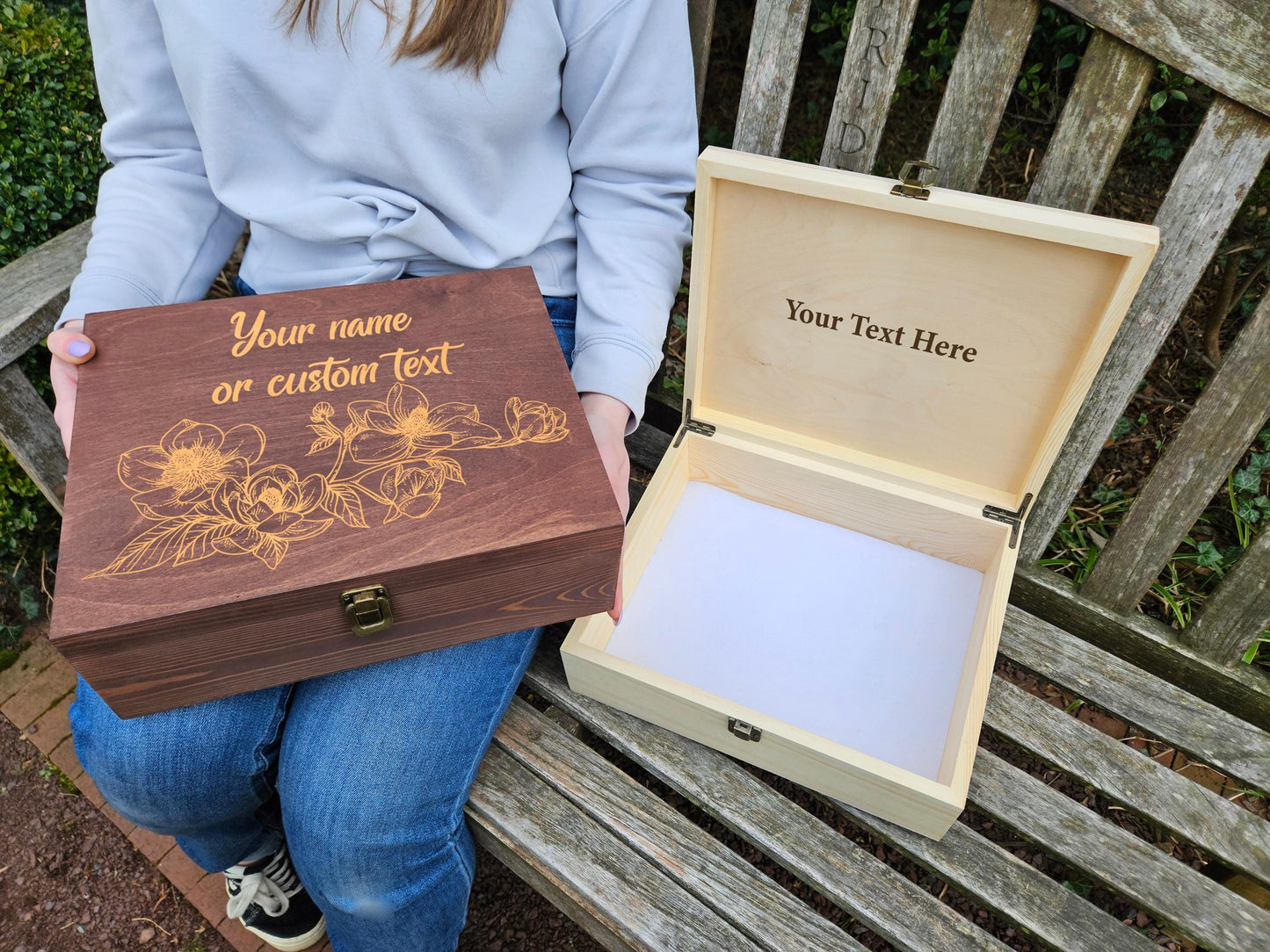 Personalized Floral Wooden Memory Box, Custom Engraved Keepsake Box, Gift for Mom, Grandma, Sister, Wedding Memory Box, Magnolia Keepsake